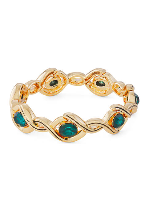 Gold Tone Green Twisted Stretch Bracelet