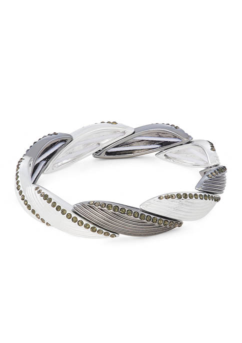 Napier Silver Tone Crystal Textured Stretch Bracelet
