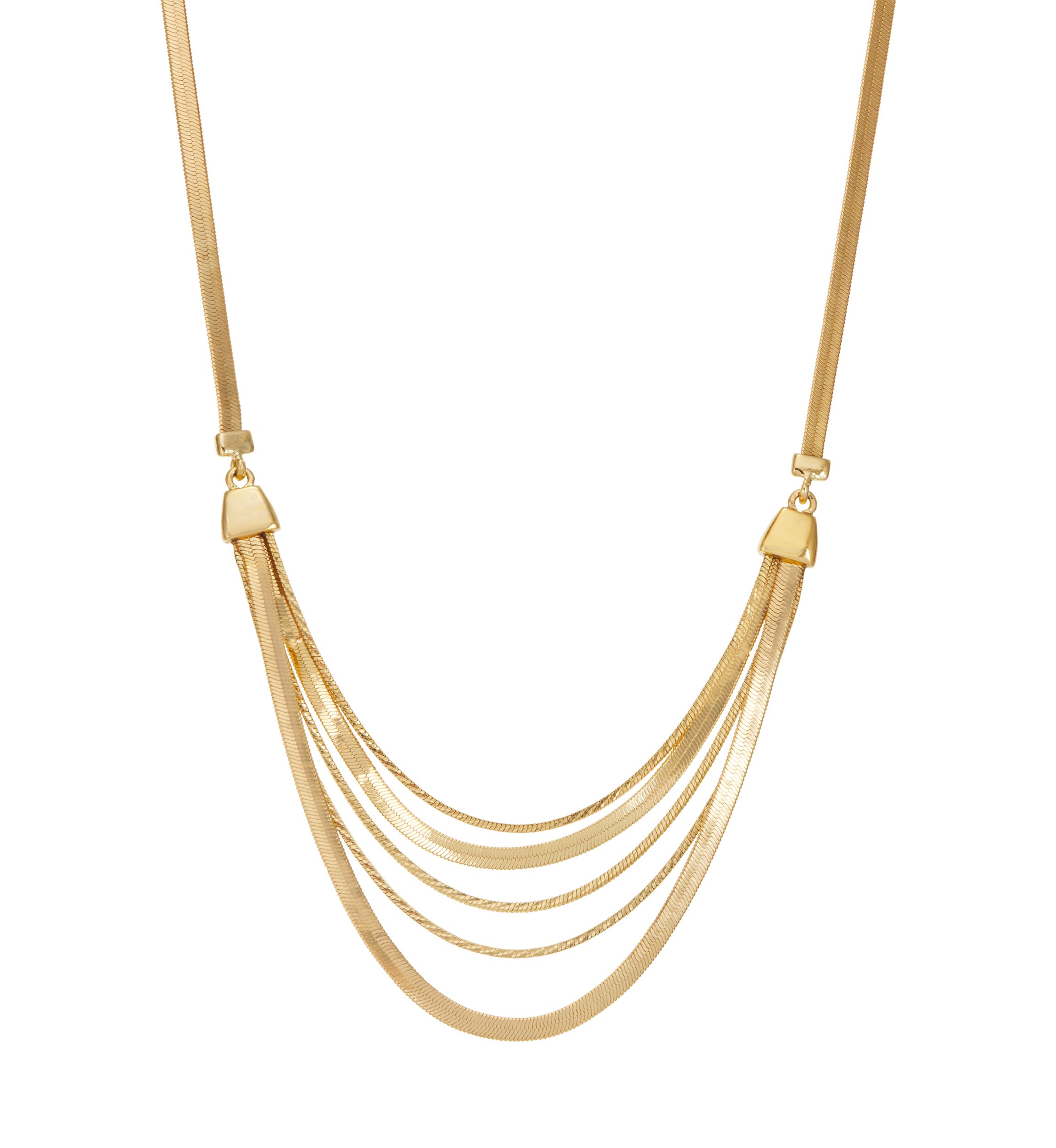 Gold Tone Multi Row Snake Curb Chain High Polished Necklace 