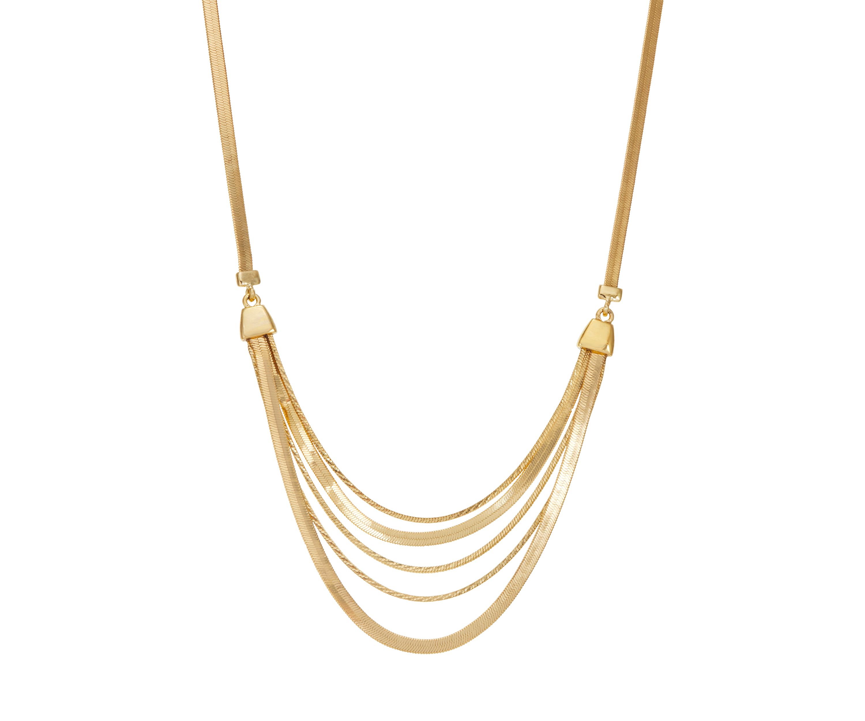 Gold Tone Multi Row Snake Curb Chain High Polished Necklace 