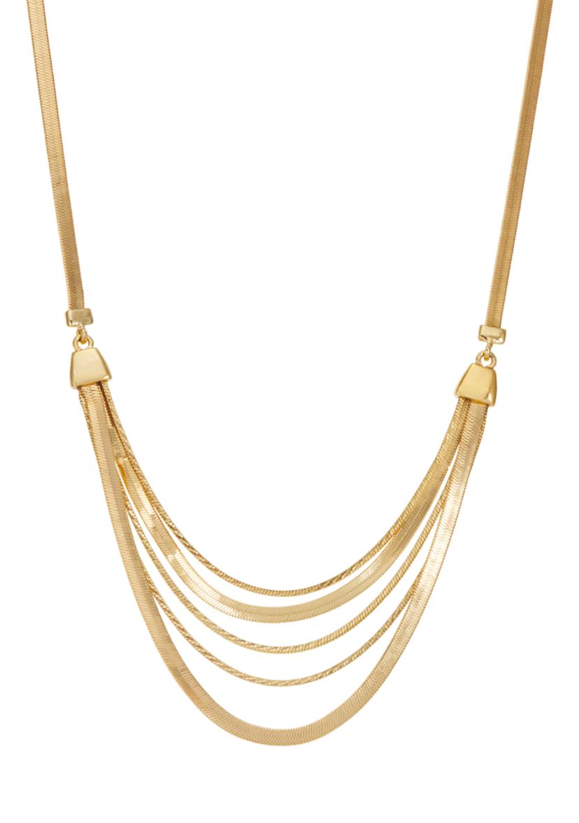 Gold Tone Multi Row Snake Curb Chain High Polished Necklace 
