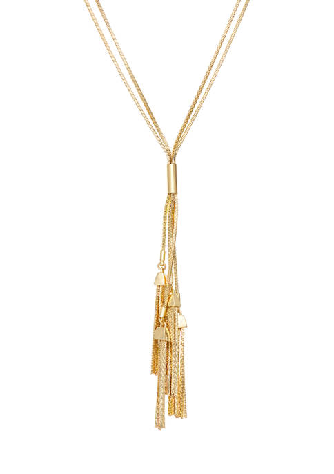 Gold Tone Multi Tassel Pendant Snake Chain High Polished Necklace