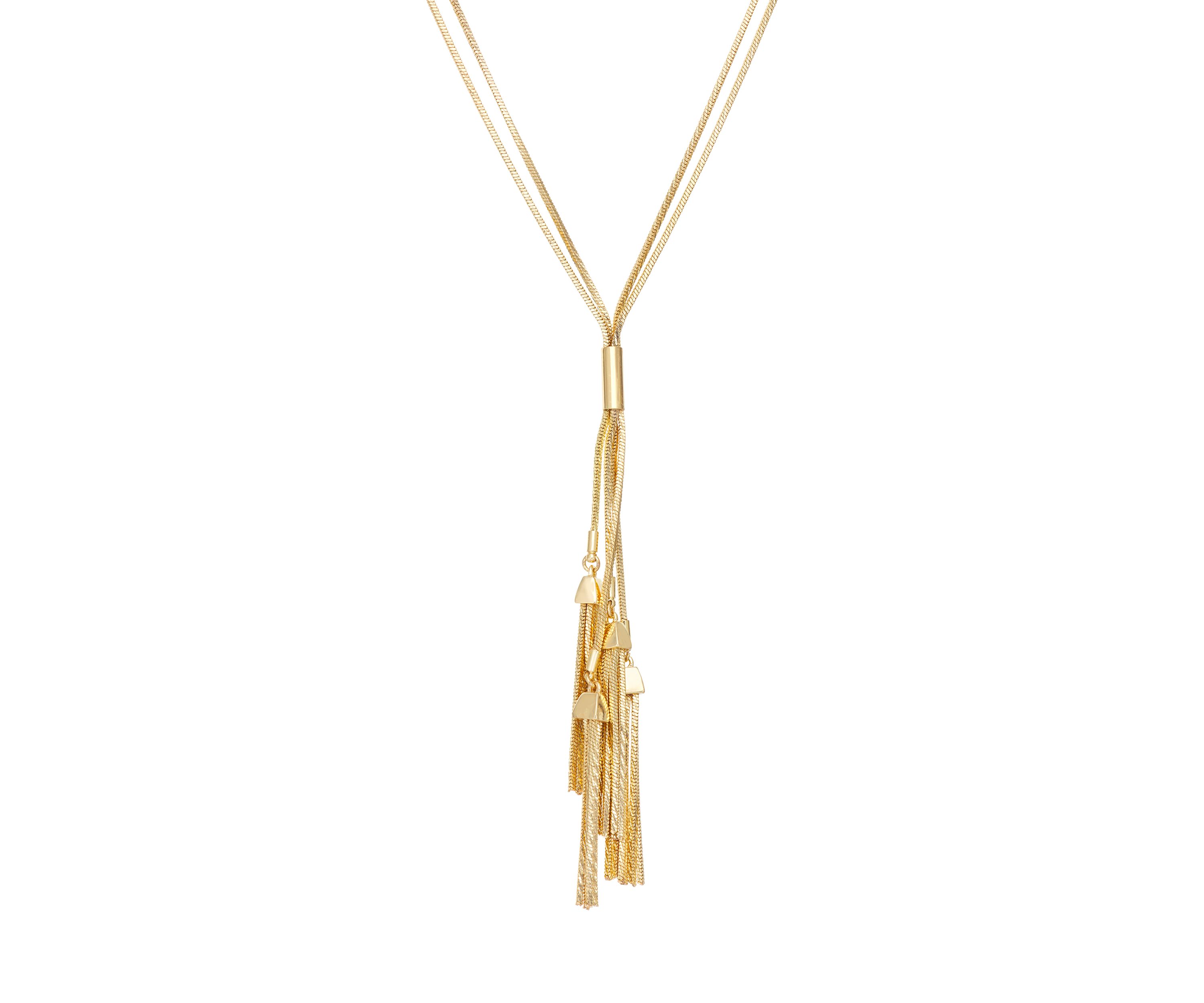 Gold Tone Multi Tassel Pendant Snake Chain High Polished Necklace