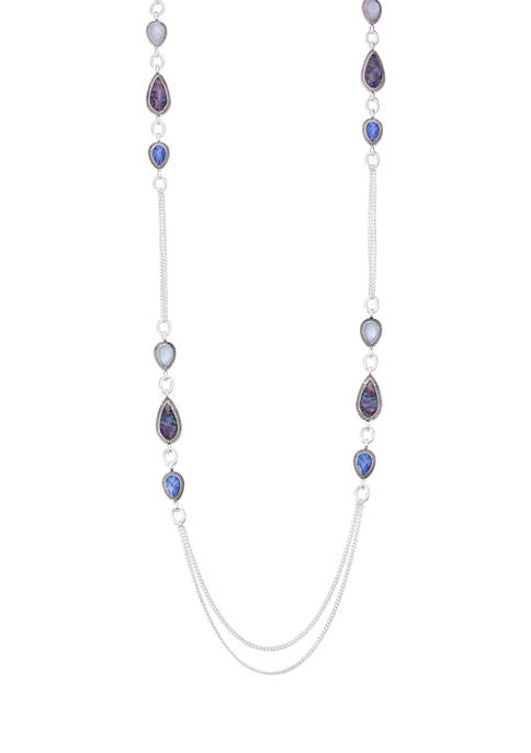 Silver Tone Blue 42 Inch Contrast Strand Necklace