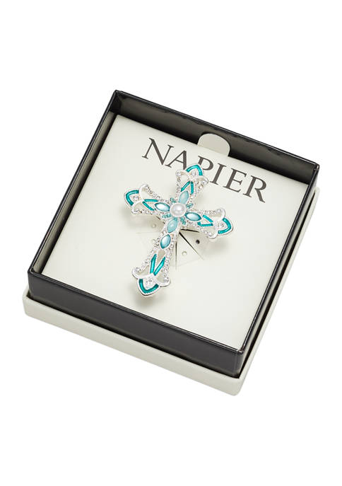 Napier Silver Tone Blue Green Multi Cross Pin