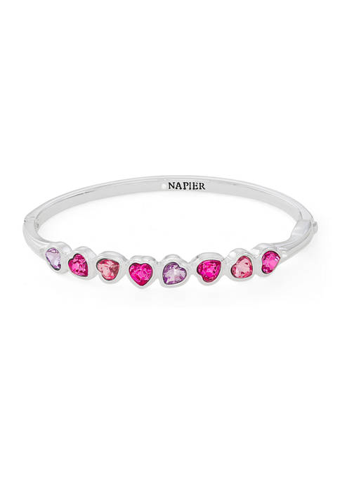 Silver Tone Pink Multi Valentines Day Hearts Bangle Bracelet