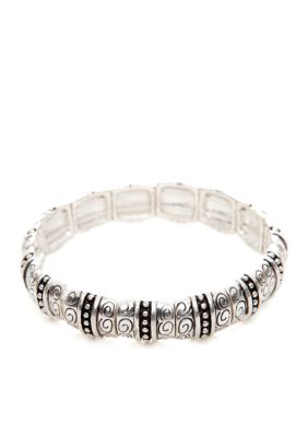 Napier Stretch Silver Tone Textured Square Bracelet, Grey