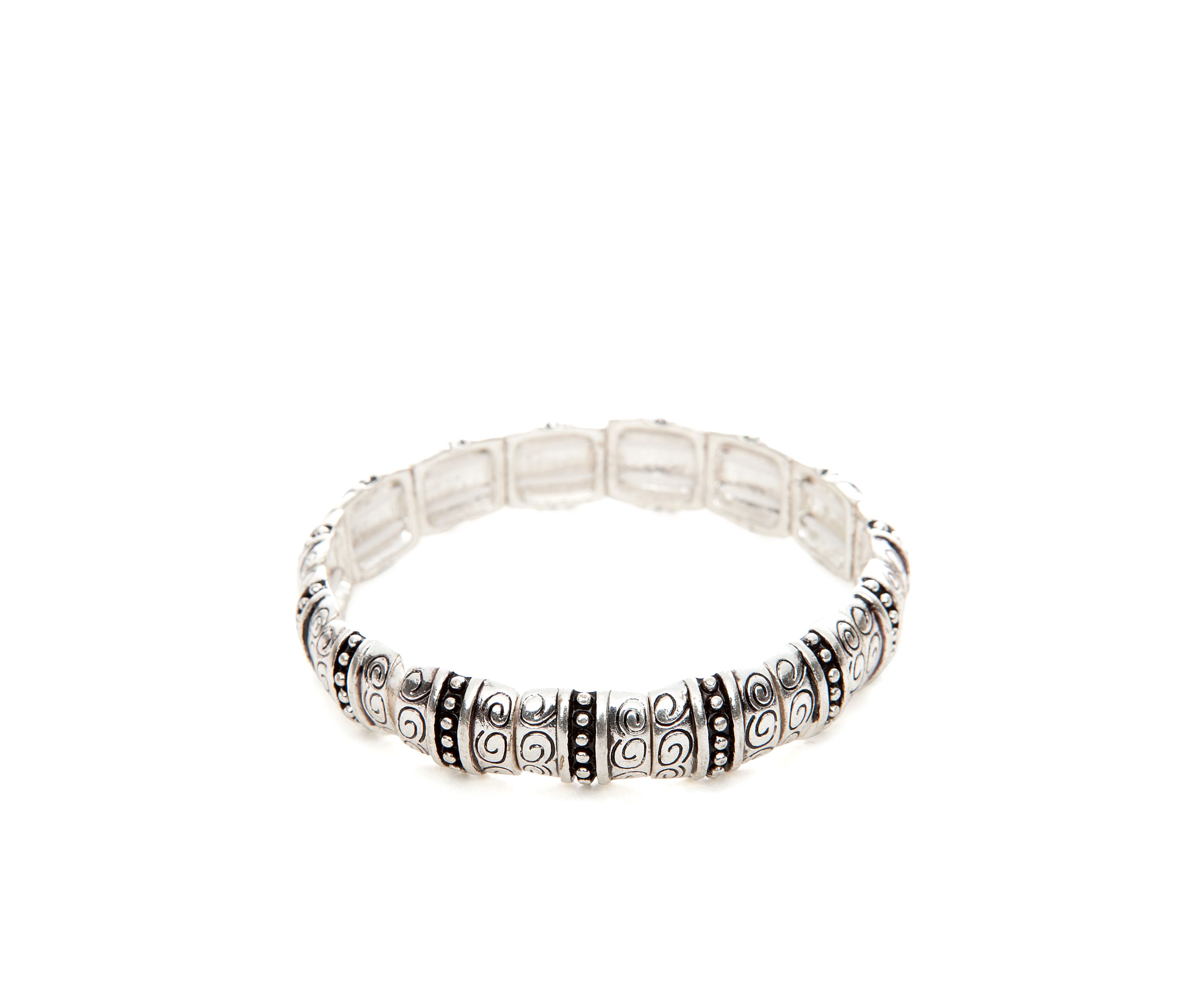 Stretch Silver Tone Textured Square Bracelet