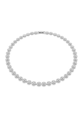 SWAROVSKI Una Round Cut Crystal Halo Necklace, Silver, 15 in