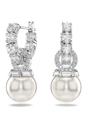 SWAROVSKI Matrix Pearl Tennis Hoop Drop Earrings, White