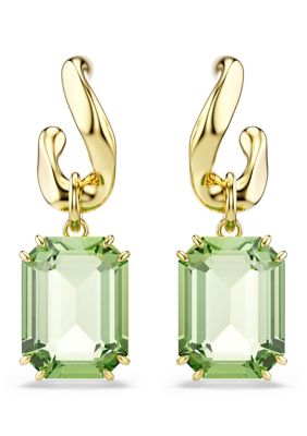 SWAROVSKI 18k Gold Finish Green Octagon Crystal Earrings