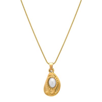 Saffron 18K Gold Plated Pearl Pendant Necklace for Women, Stainless Steel Teardrop Design, Adjustable Chain, Hypoallergenic Elegant Everyday Jewelry
