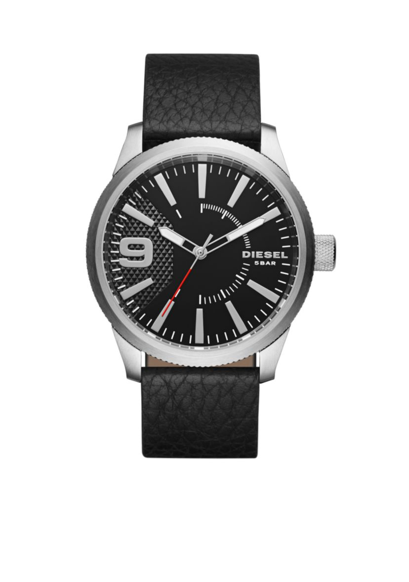 Mens Rasp Black Leather Watch