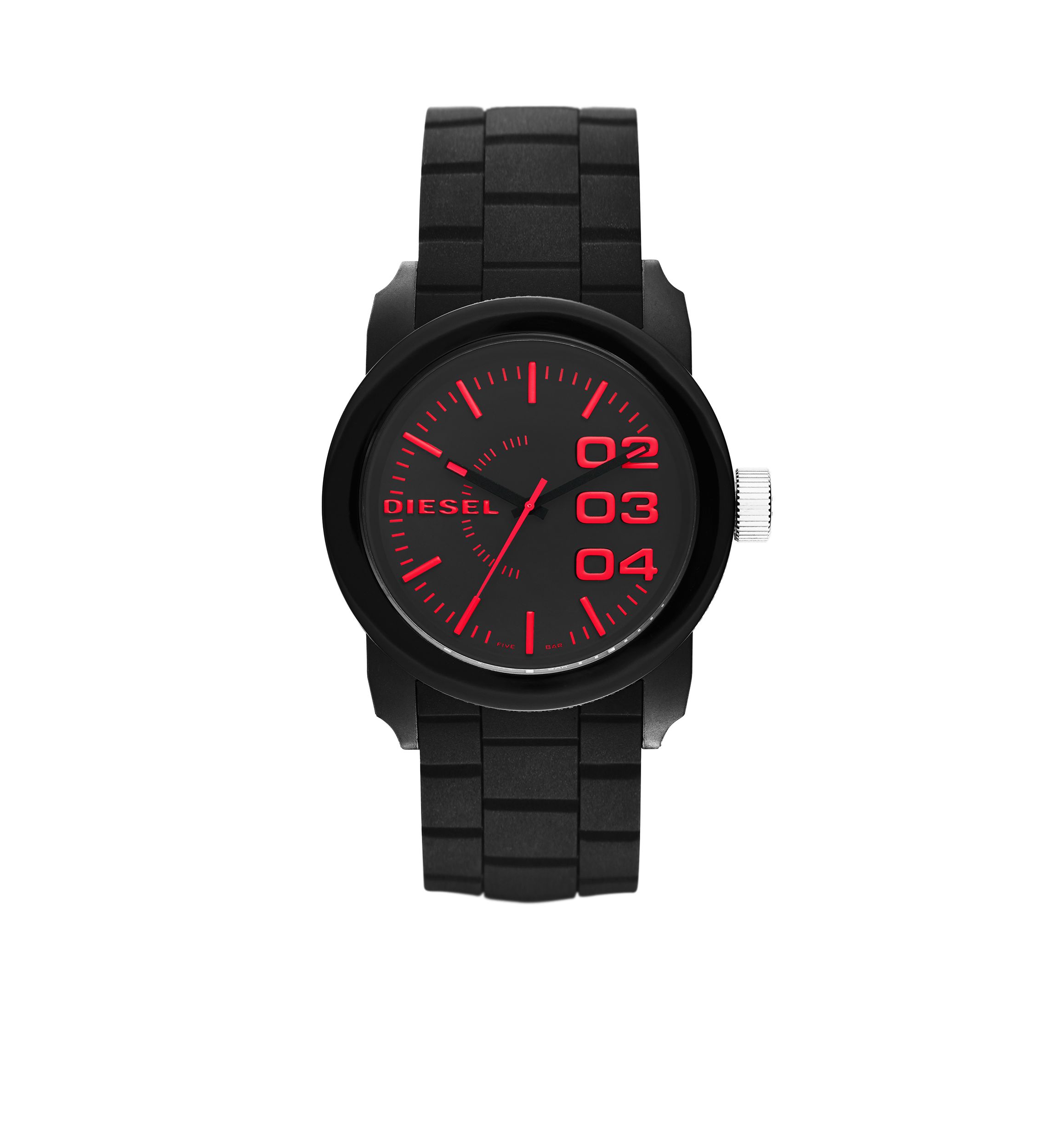 Mens Down Black Silicone Three-Hand Watch