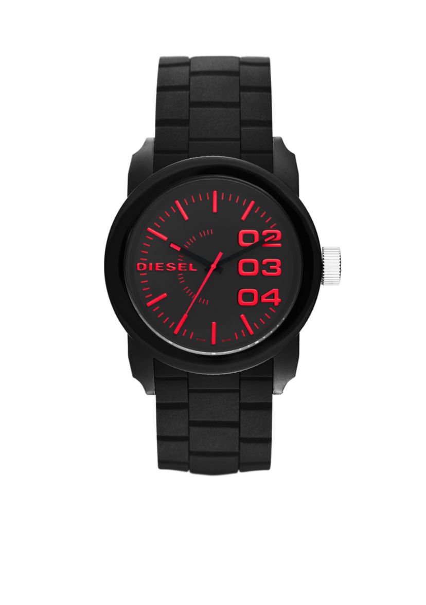 Mens Down Black Silicone Three-Hand Watch