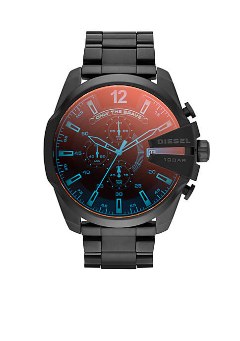 Diesel Mens Black Stainless Steel and Iridescent Dial