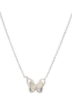 Belk Genuine Crystal Butterfly Mother of Pearl Necklace, 18 in