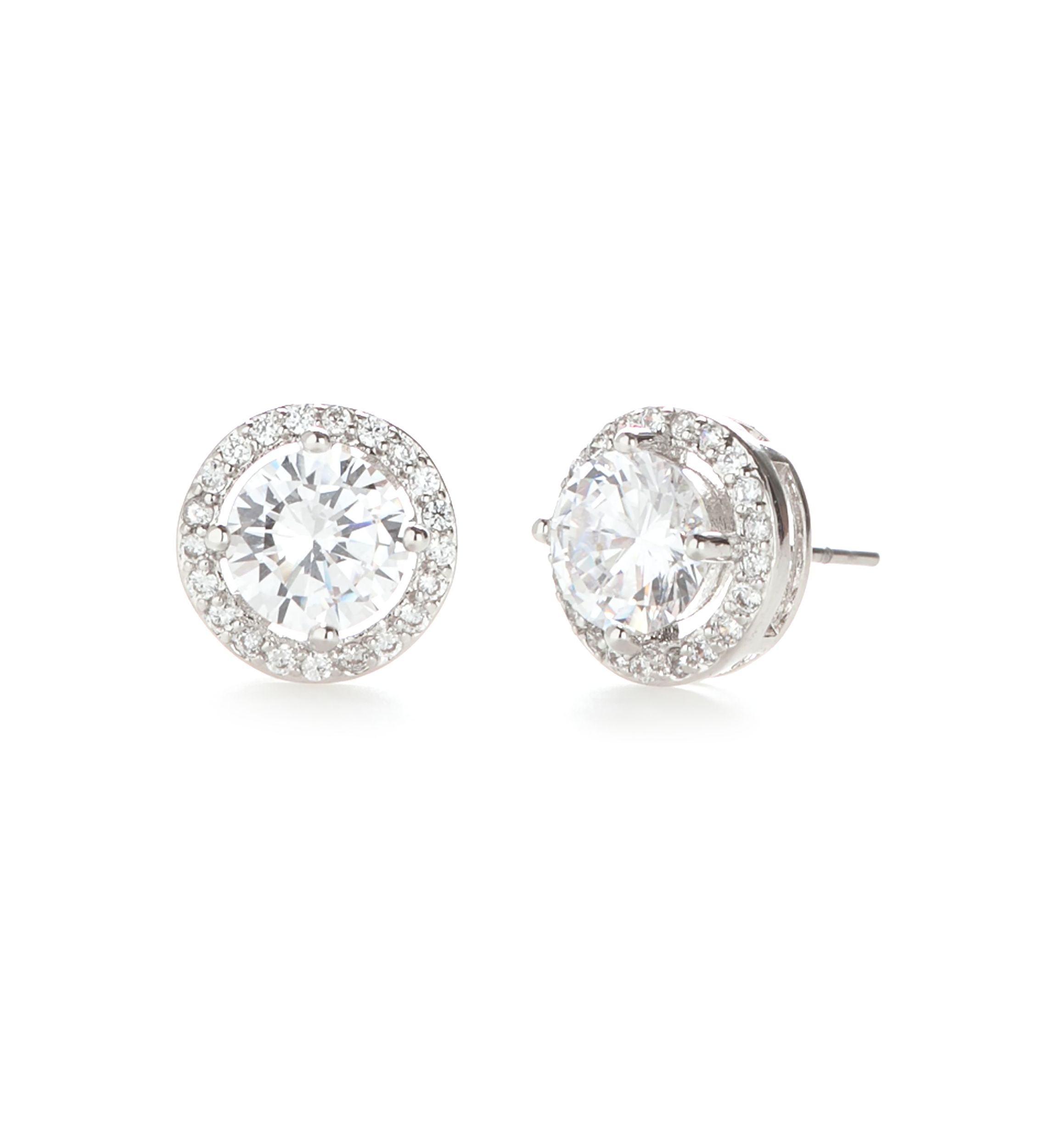 Cubic Zirconia Round Halo Pavé Stone Earrings