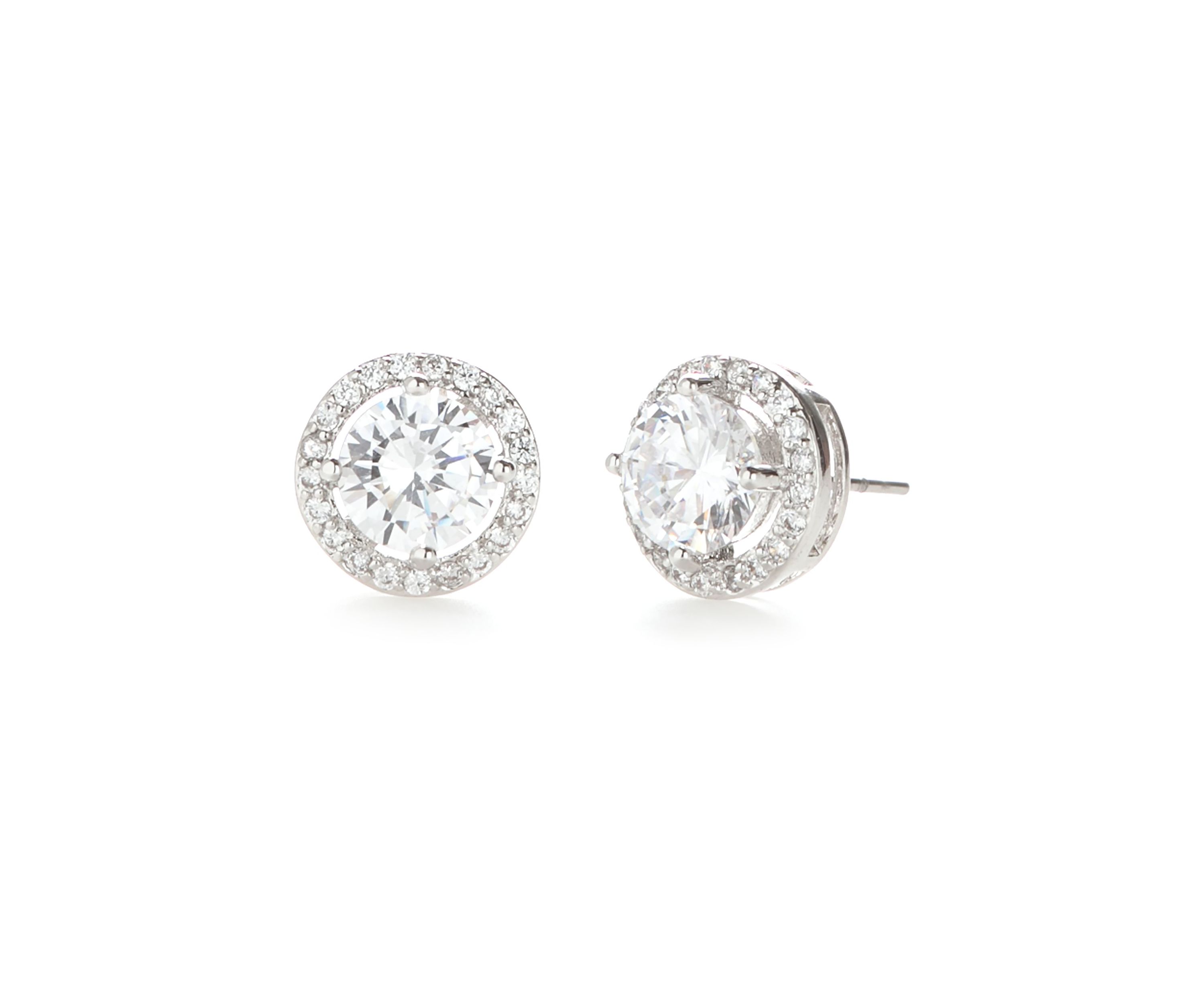 Cubic Zirconia Round Halo Pavé Stone Earrings