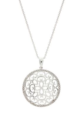 Silver-Tone Pavé Crystal Round Pendant Necklace
