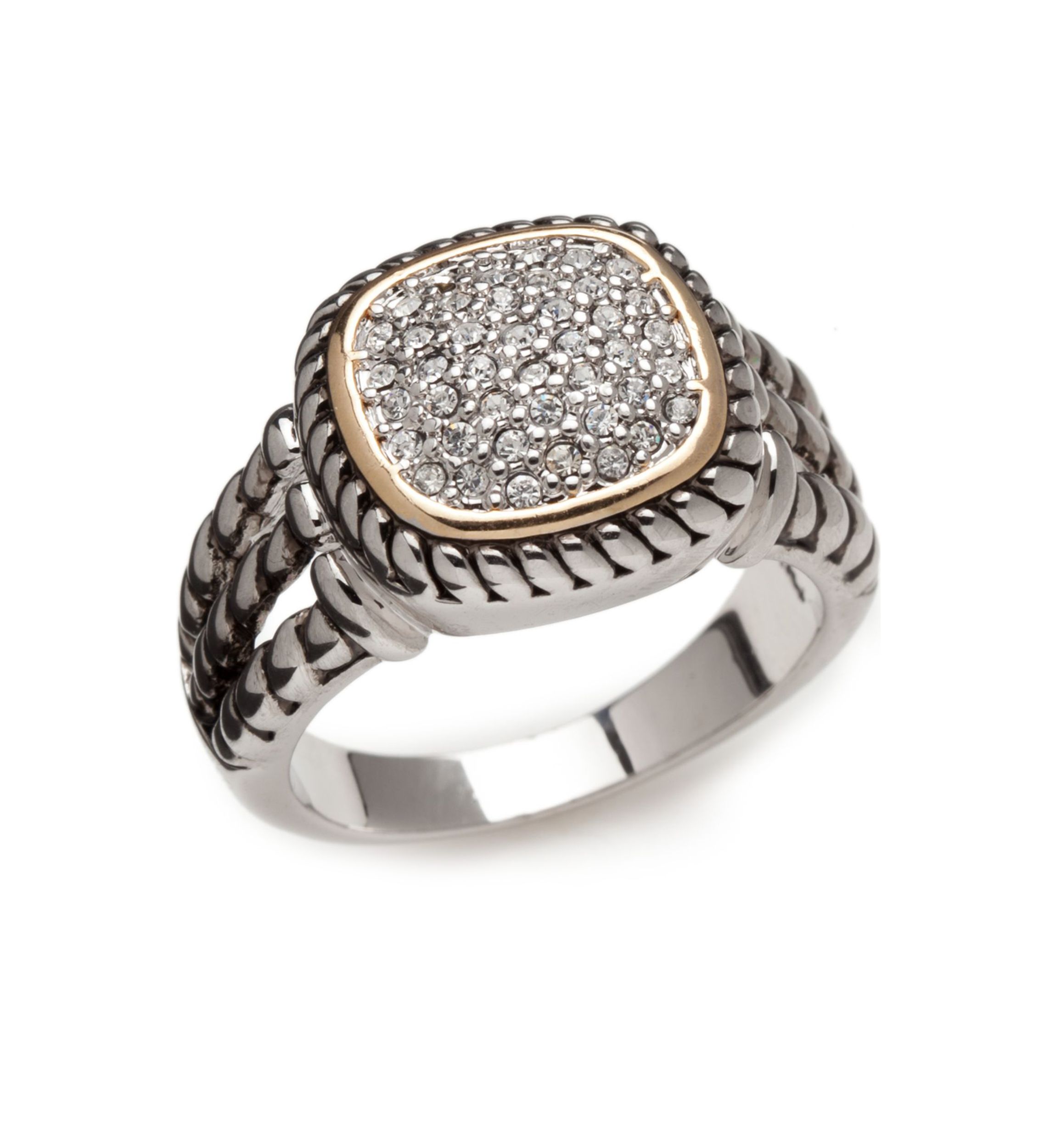 2 Tone Crystal Square Pavé Roped Band Ring