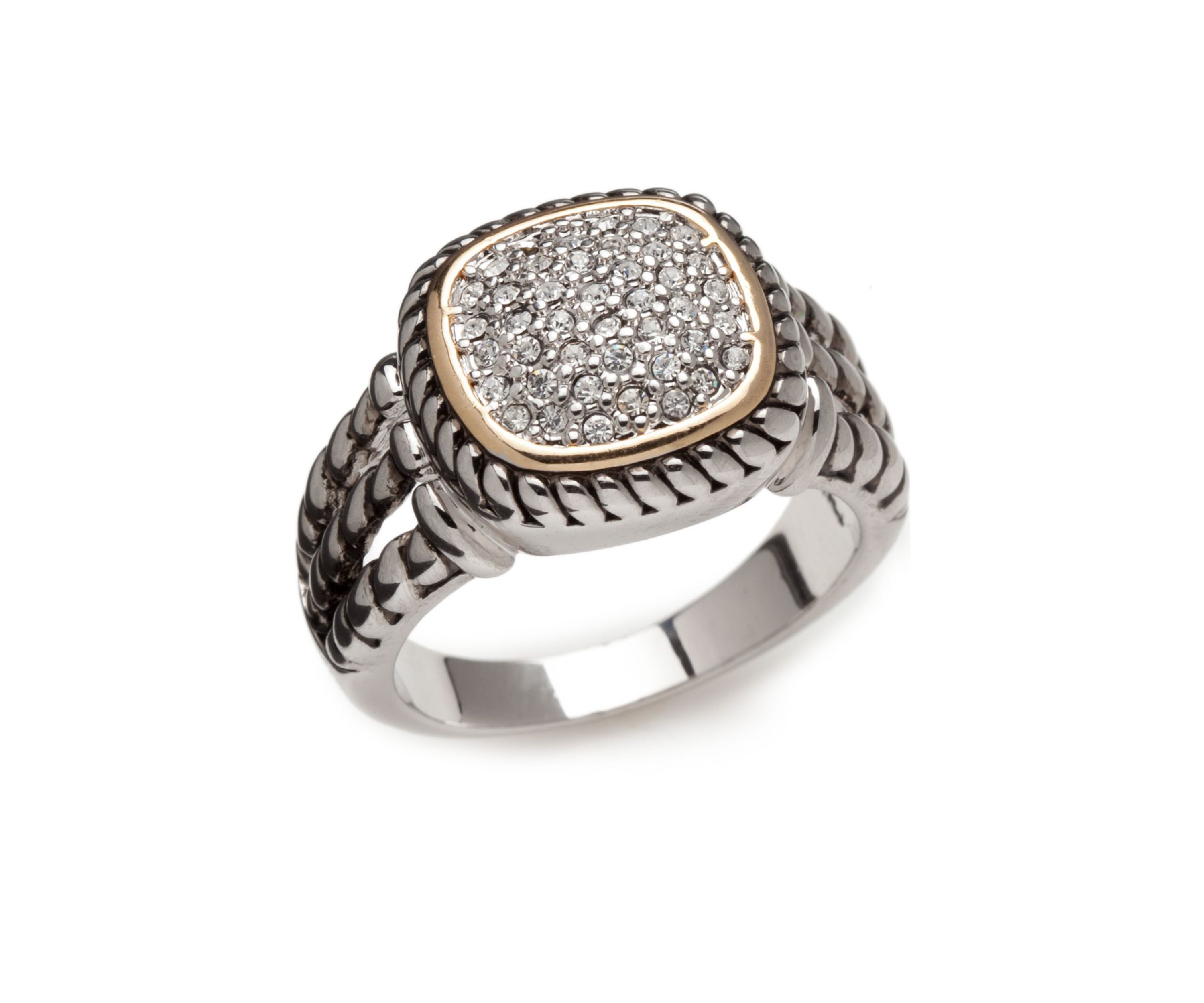 2 Tone Crystal Square Pavé Roped Band Ring