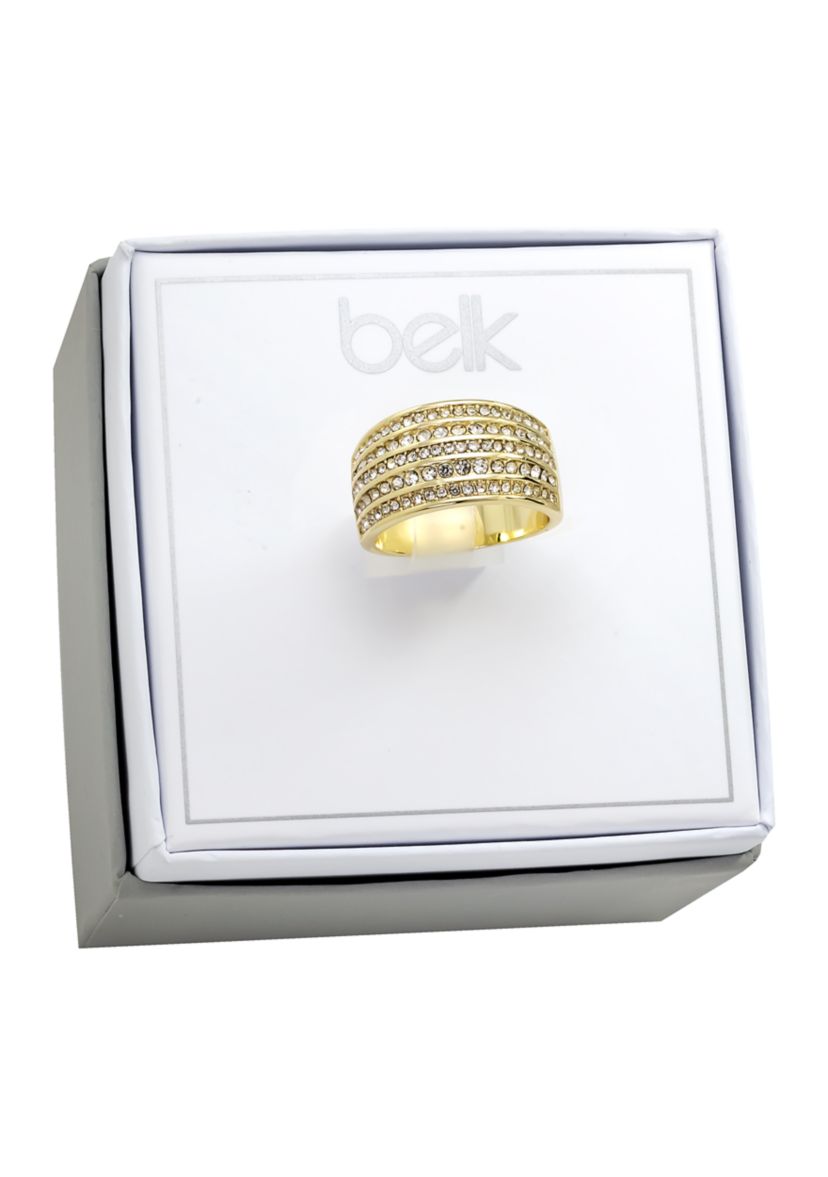 Lab Created Crystal Multi Row Pavé Gold Ring