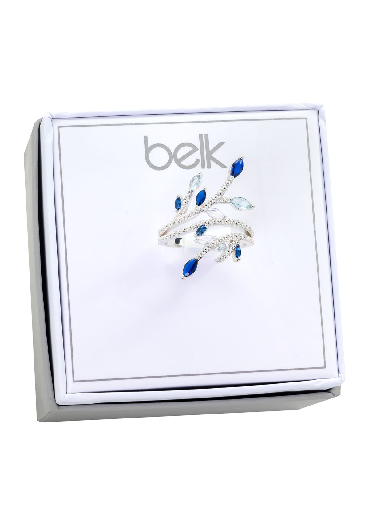 Lab Created Crystal Marquise Cut Blue Silver Ring