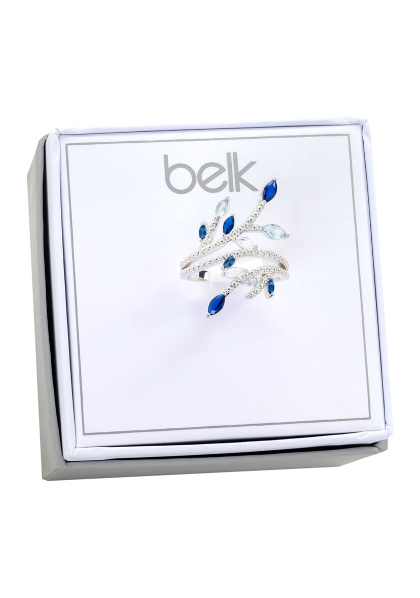 Lab Created Crystal Marquise Cut Blue Silver Ring