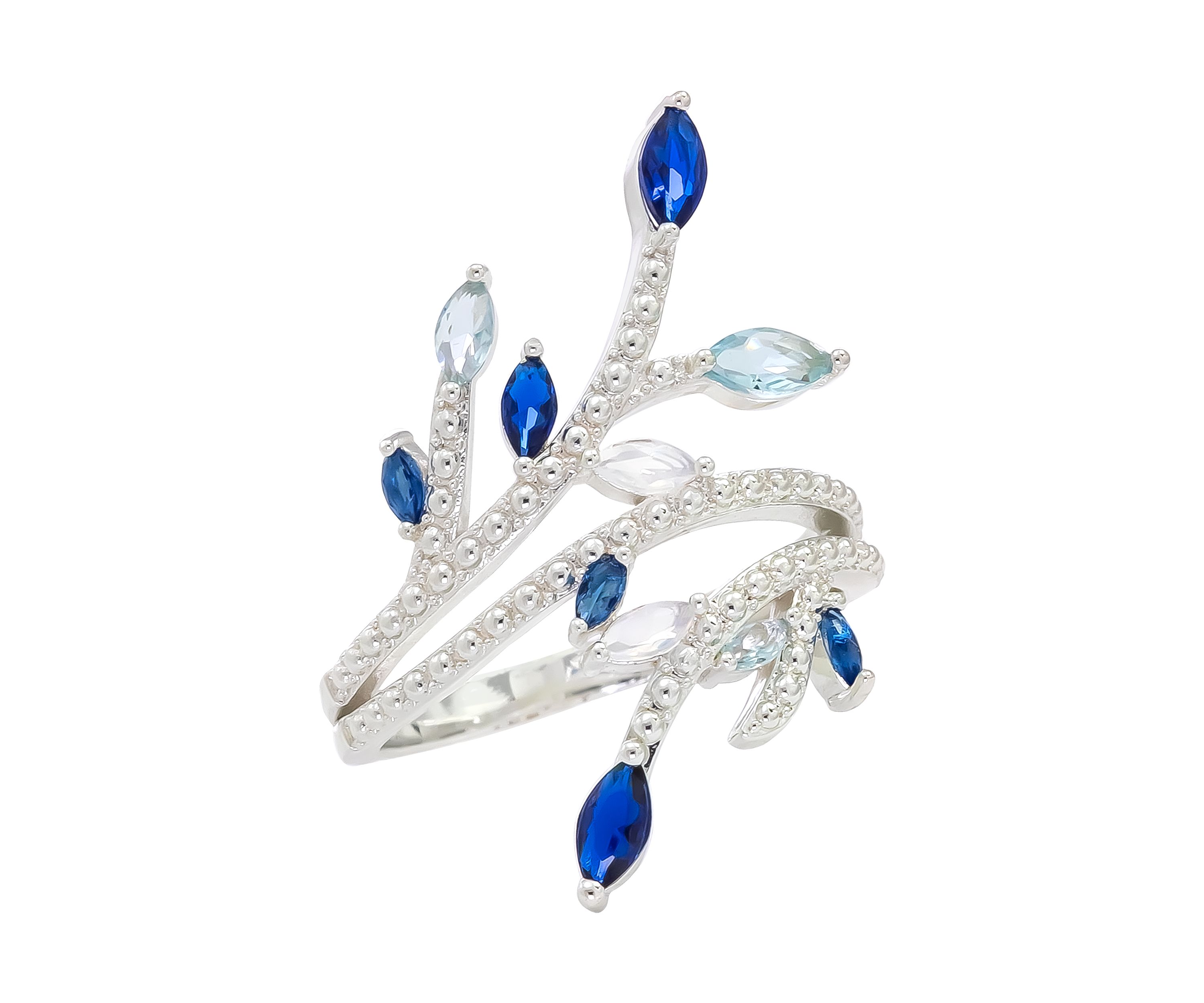 Lab Created Crystal Marquise Cut Blue Silver Ring