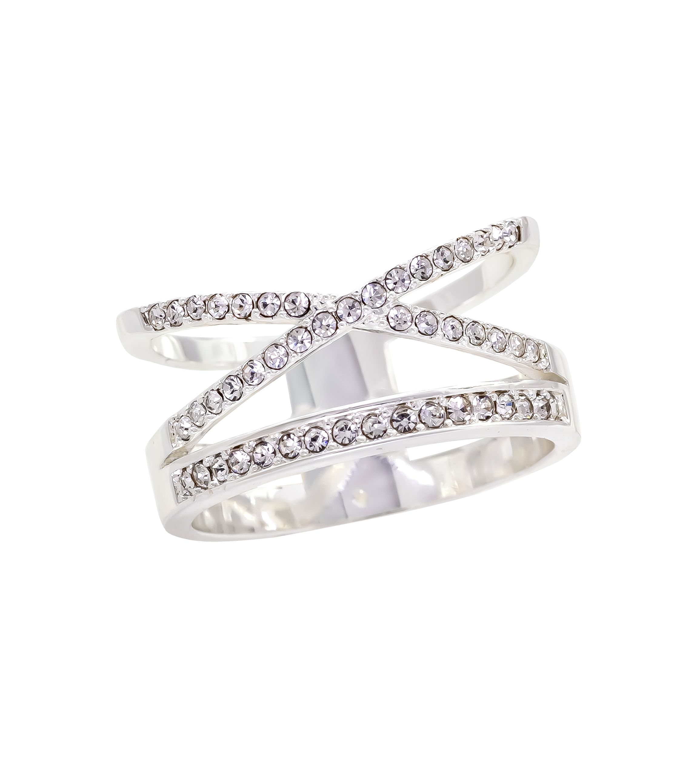 Lab Created Crystal X Bar Pavé Silver Ring