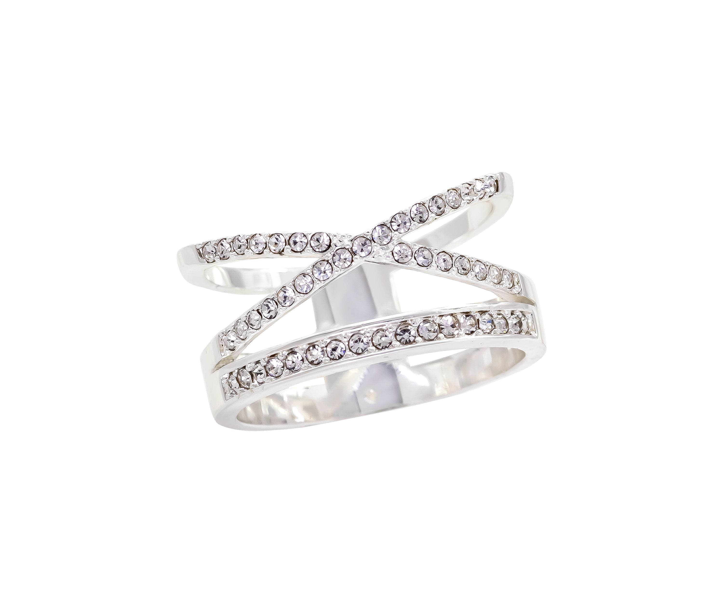 Lab Created Crystal X Bar Pavé Silver Ring