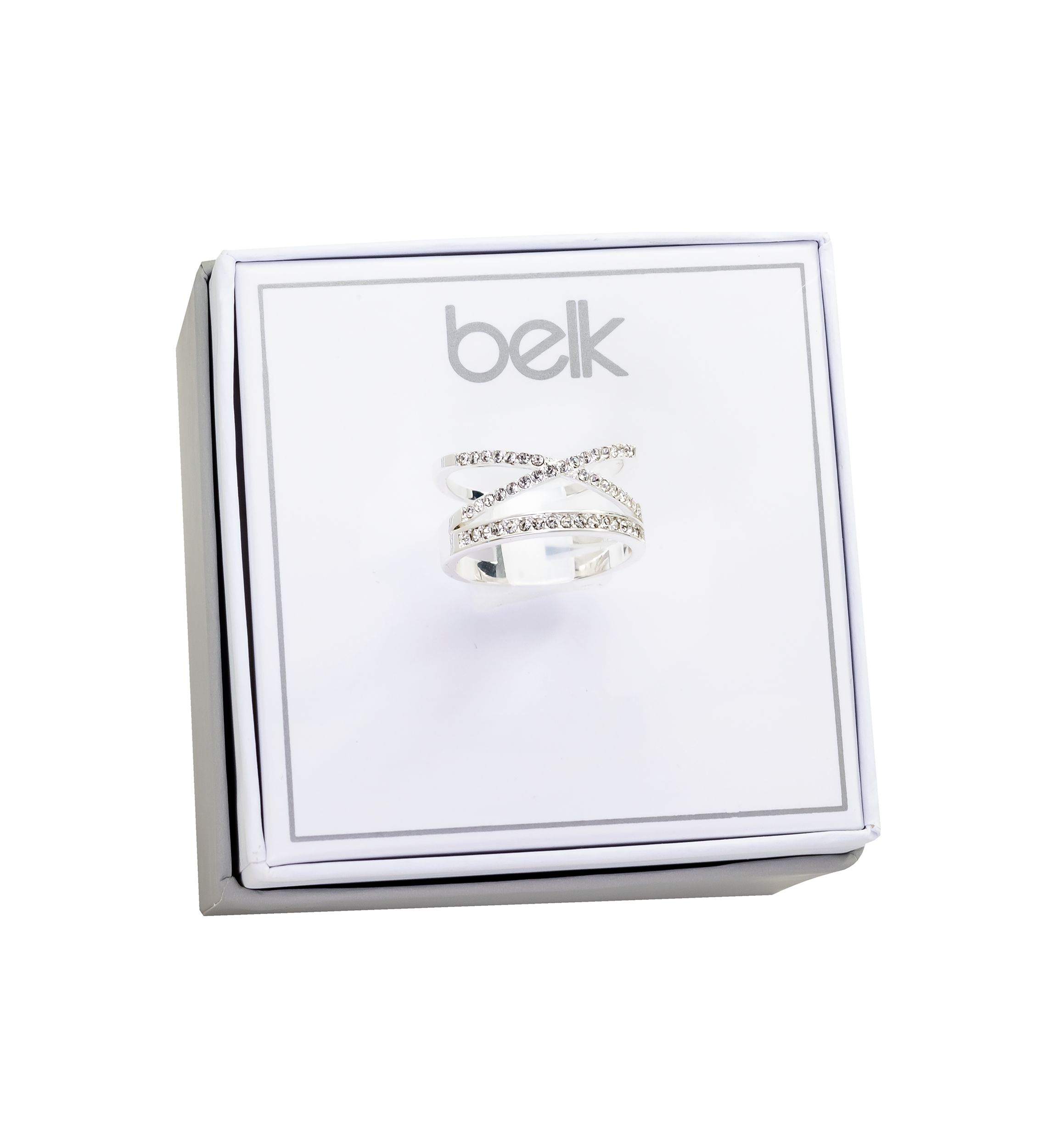 Lab Created Crystal X Bar Pavé Silver Ring