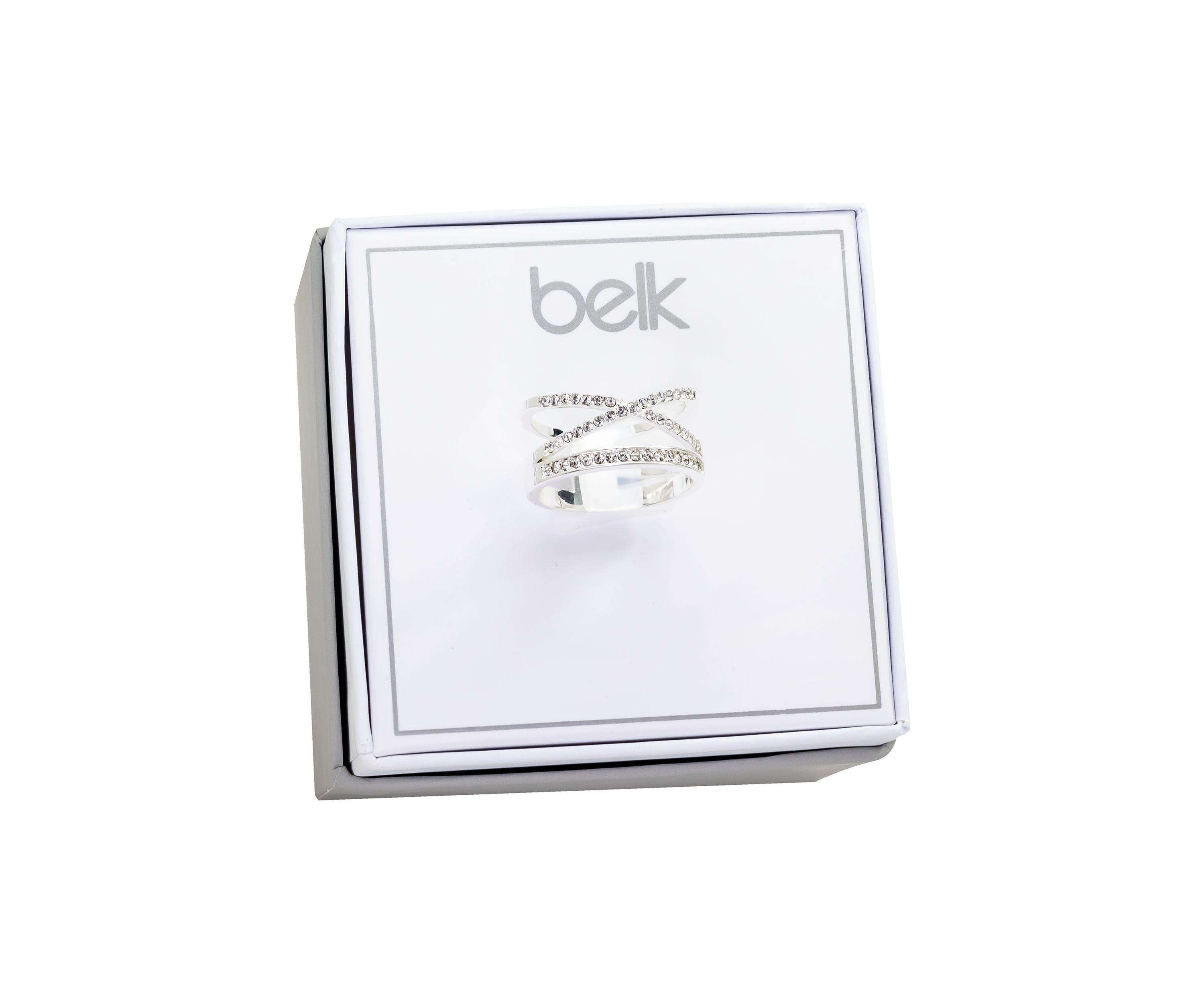 Lab Created Crystal X Bar Pavé Silver Ring