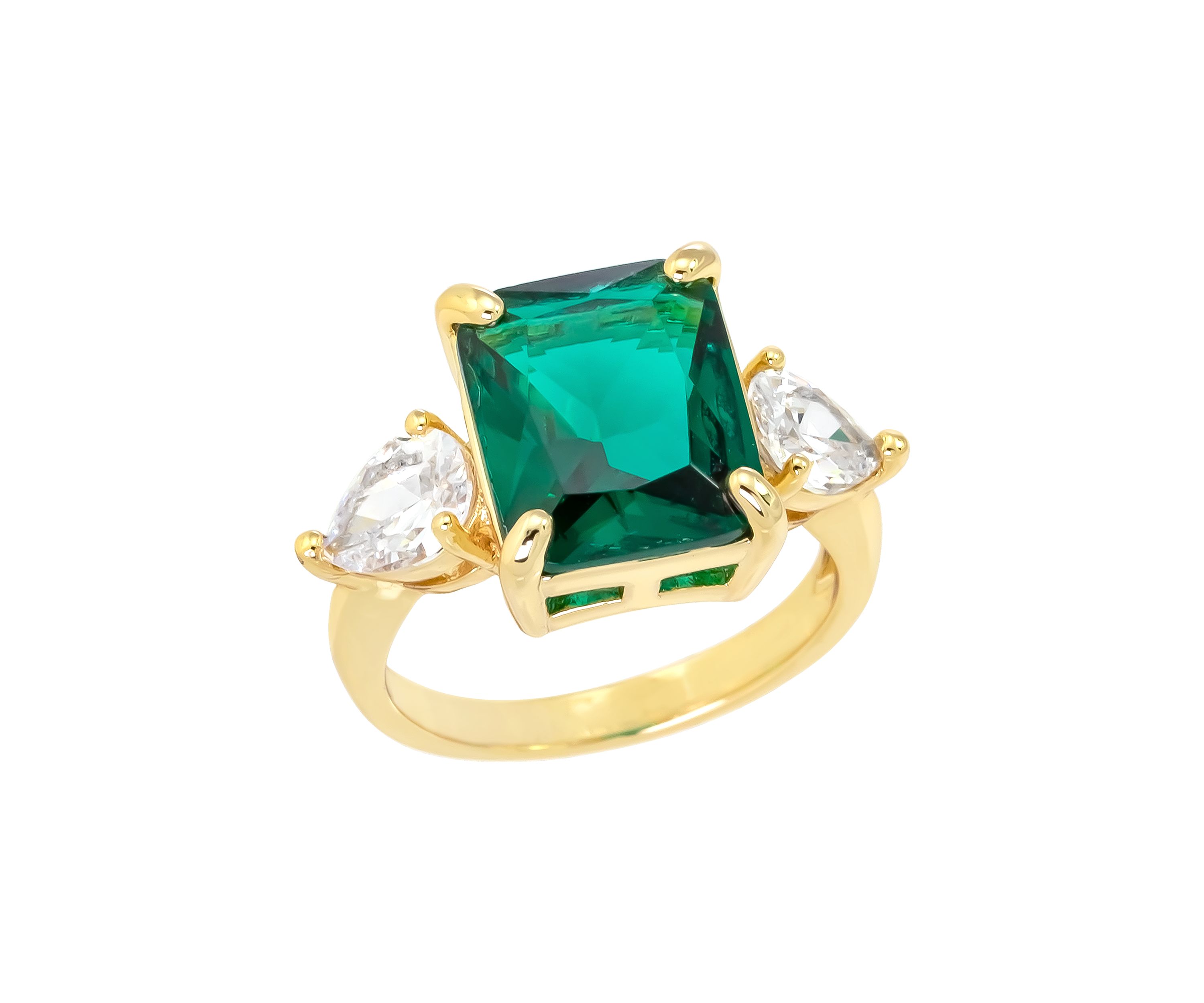 Lab Created Emerald Cut Gold Cubic Zirconia Ring