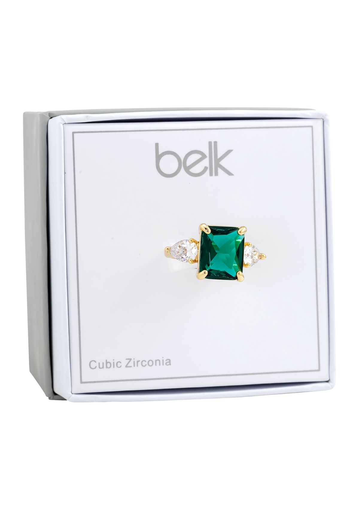 Lab Created Emerald Cut Gold Cubic Zirconia Ring