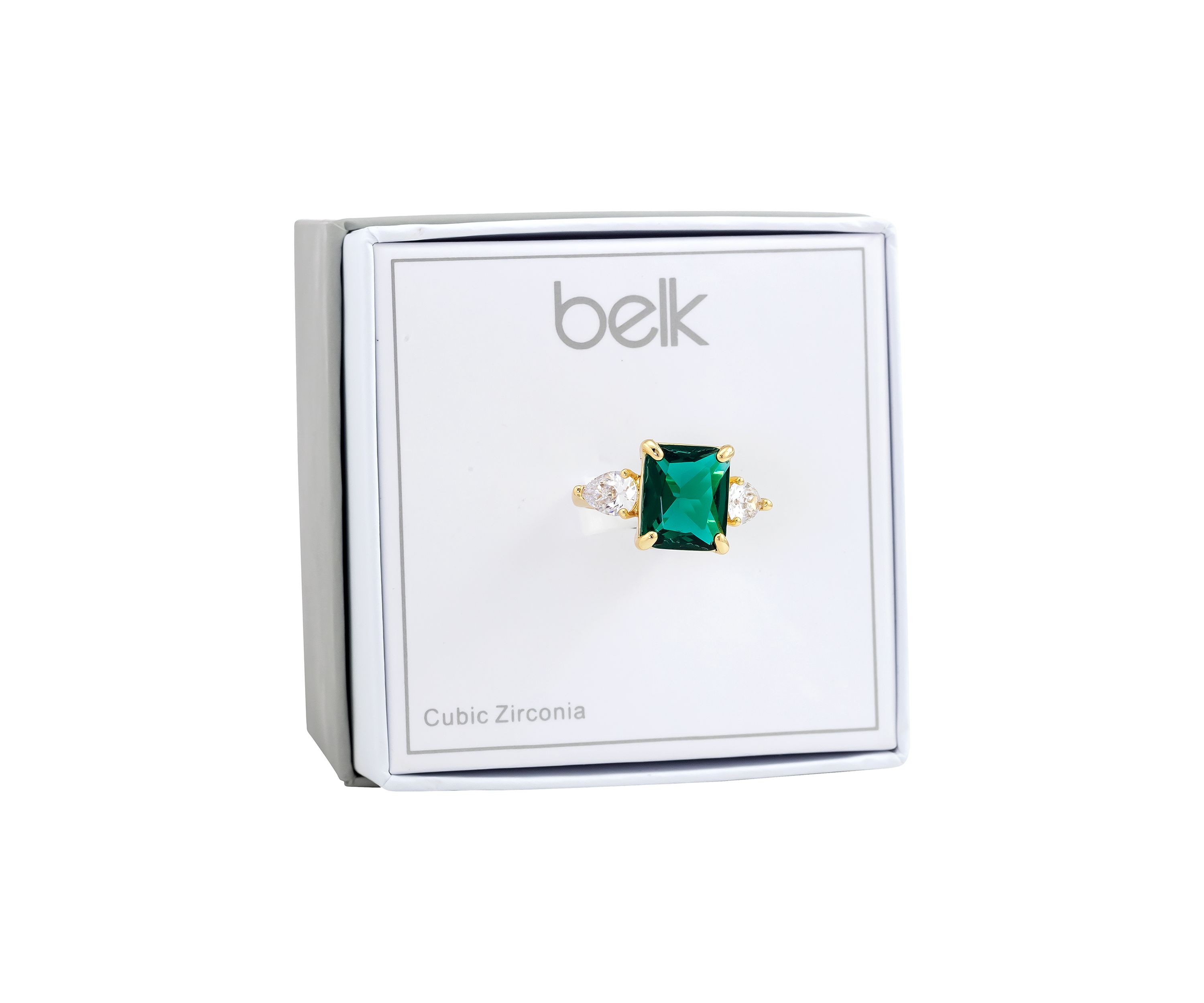 Lab Created Emerald Cut Gold Cubic Zirconia Ring