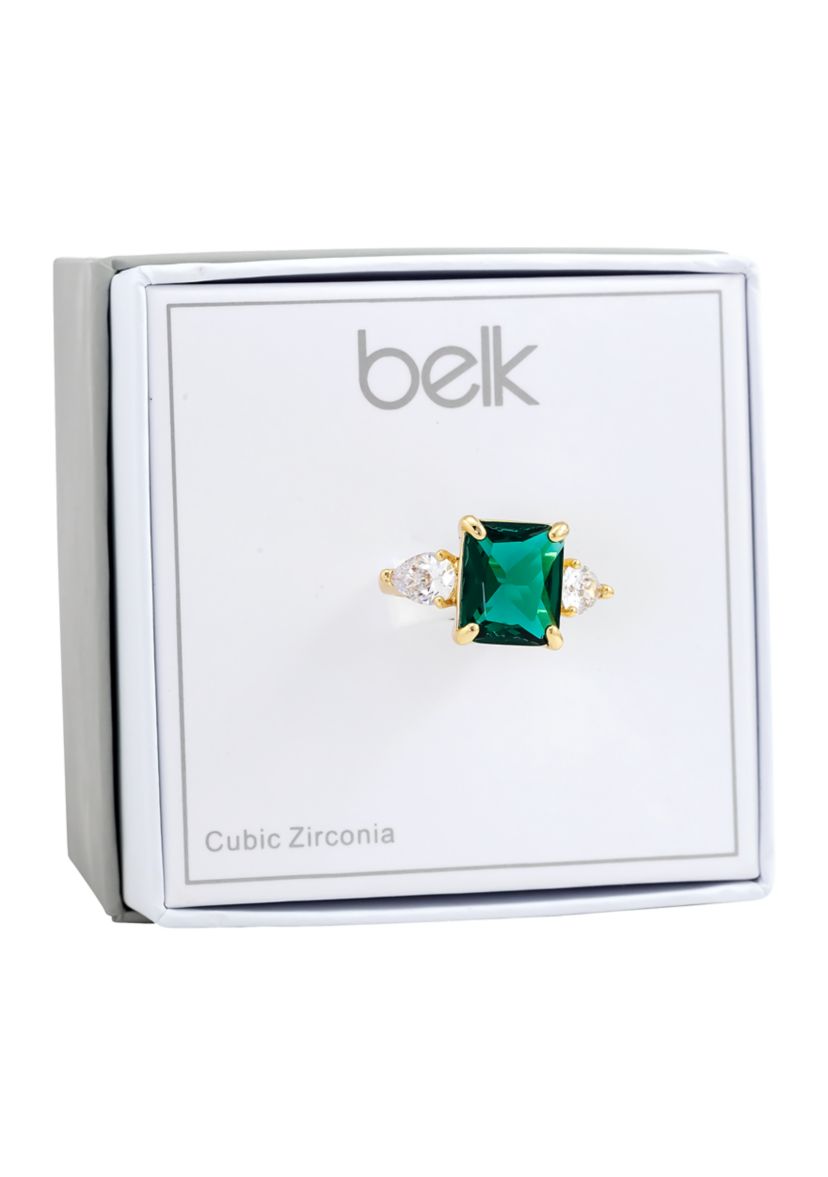 Lab Created Emerald Cut Gold Cubic Zirconia Ring