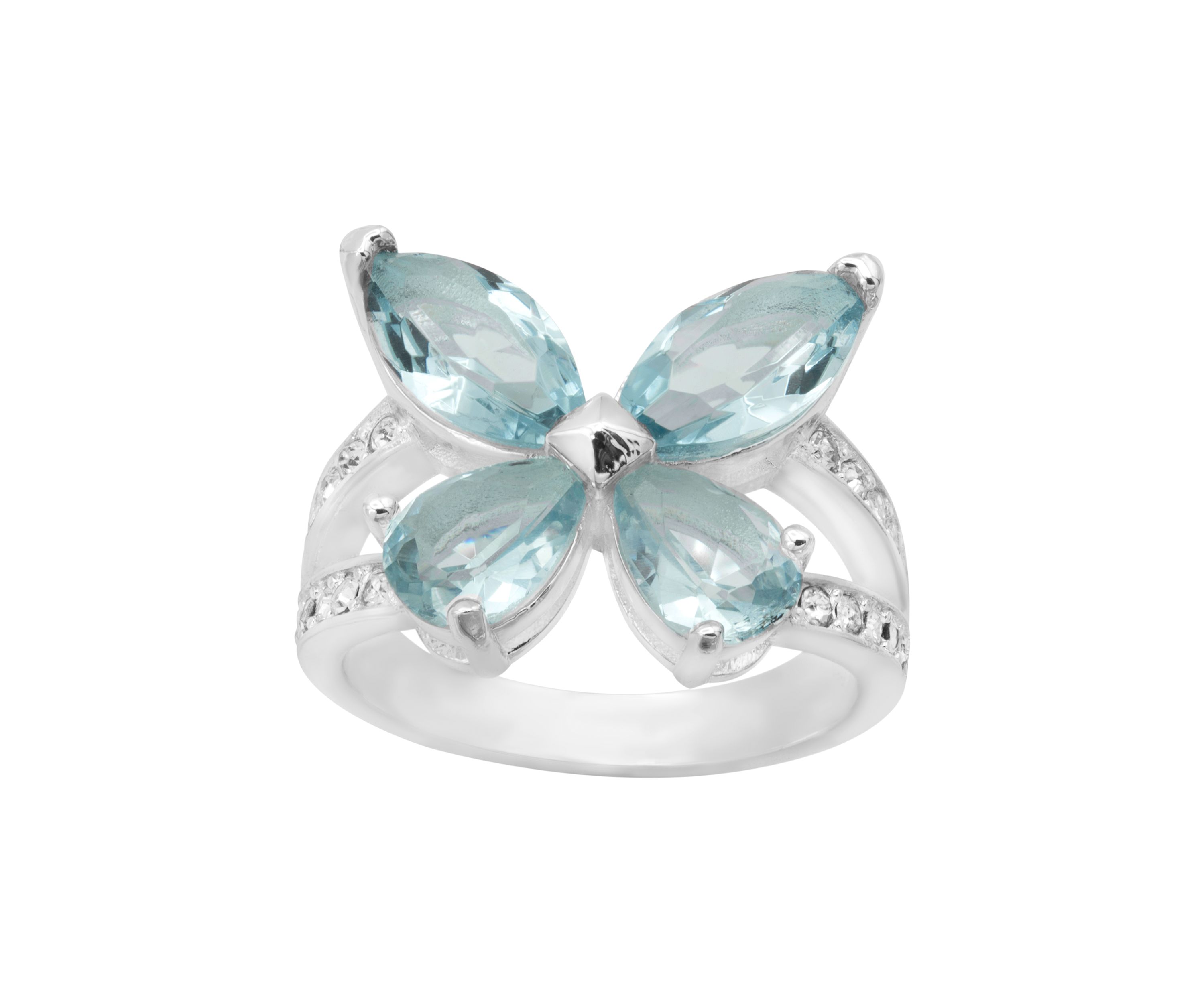 Silver CZ Light Blue and Pavé Butterfly Ring