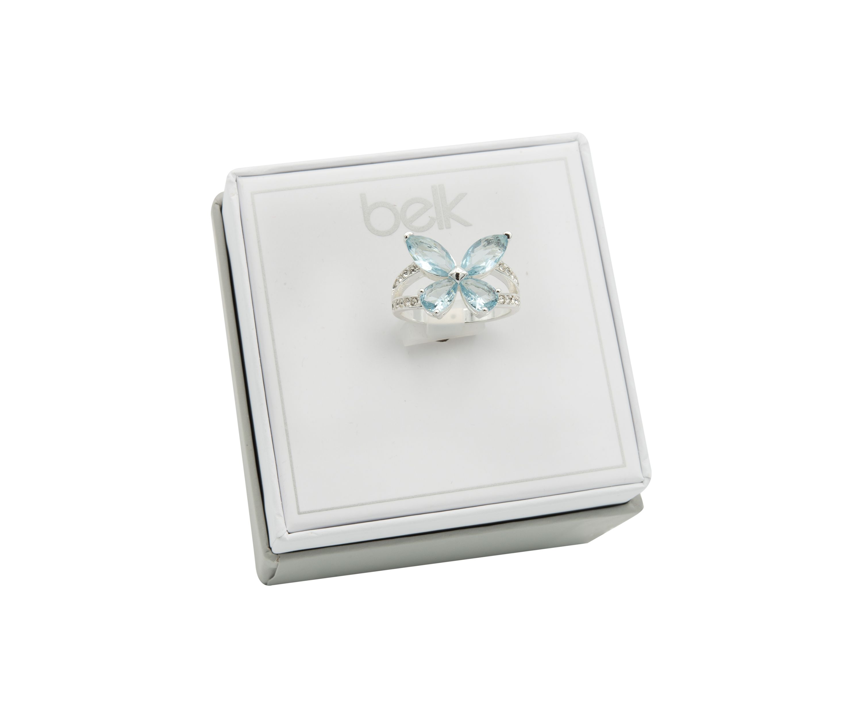 Silver CZ Light Blue and Pavé Butterfly Ring