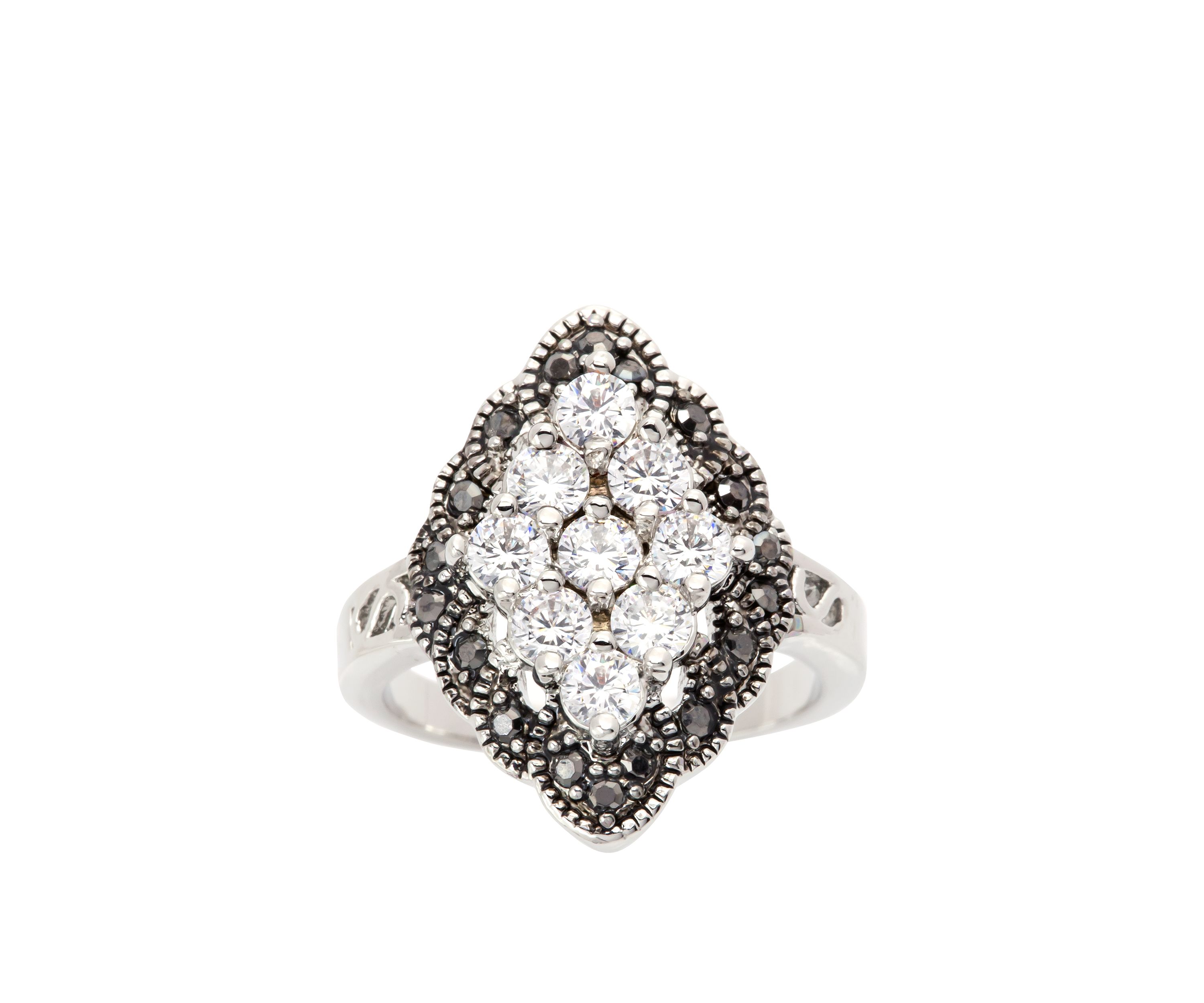 Silver Tone Cubic Zirconia Cluster Marcasite Ring