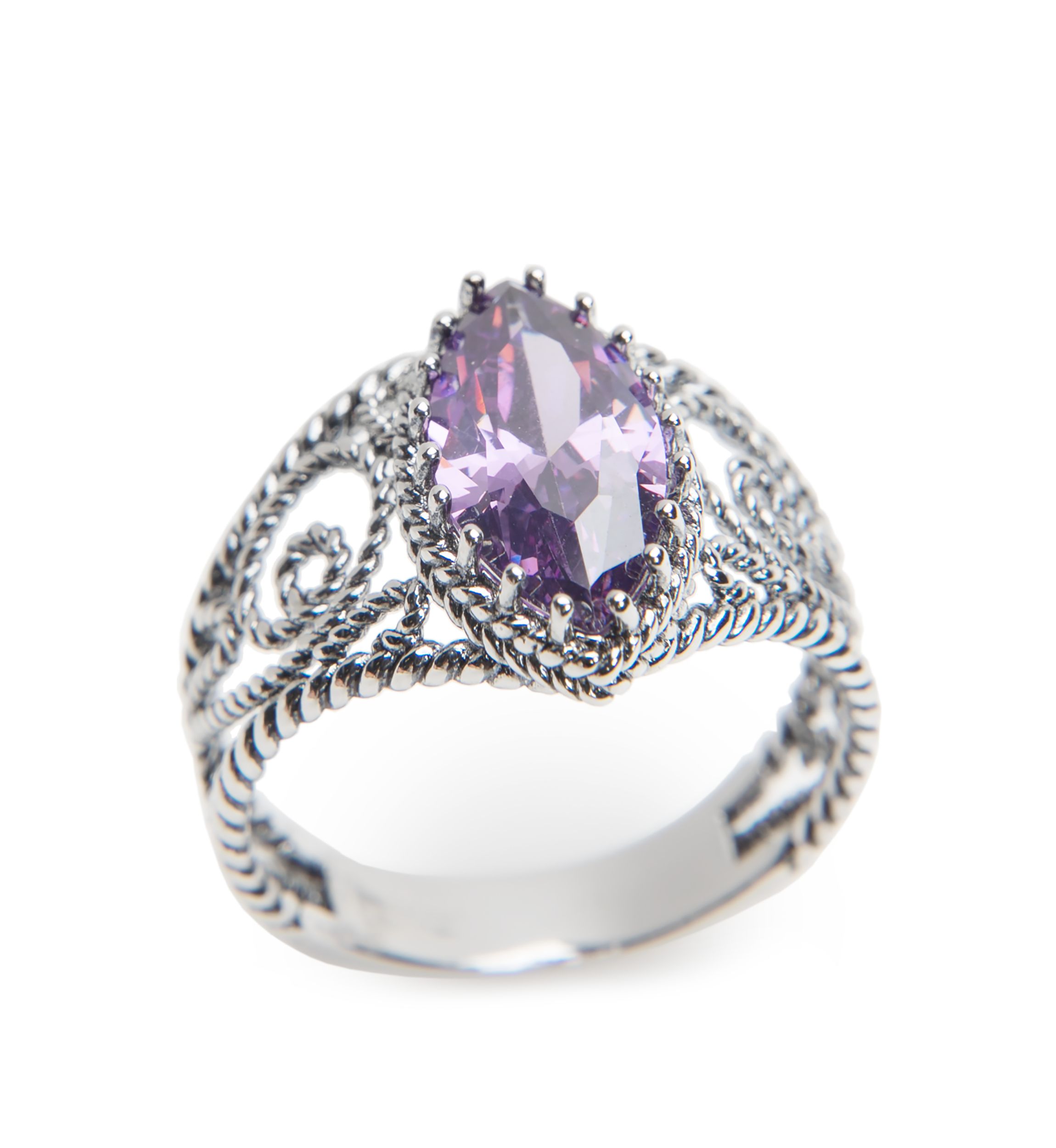 Boxed Silver-Tone Marquise Cubic Zirconia Ring