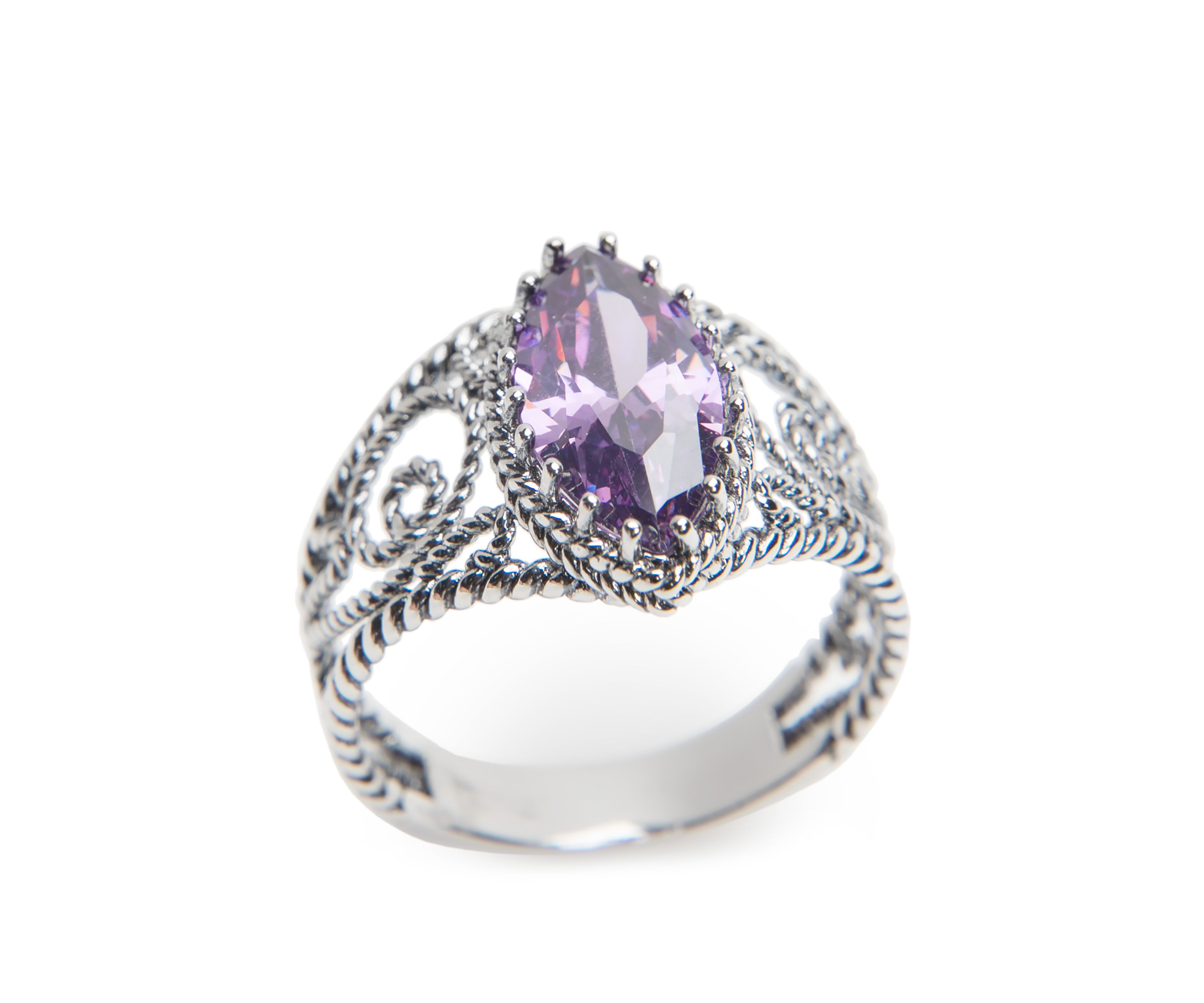 Boxed Silver-Tone Marquise Cubic Zirconia Ring