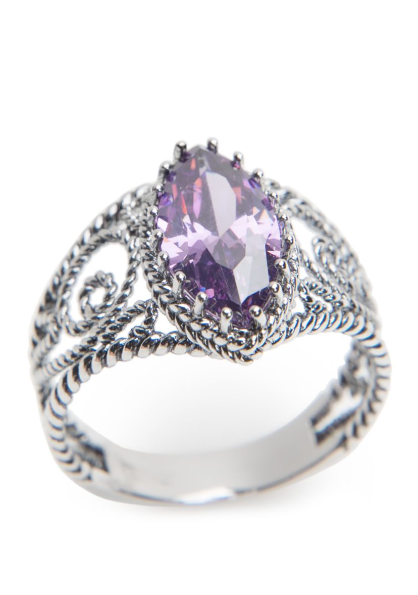Boxed Silver-Tone Marquise Cubic Zirconia Ring
