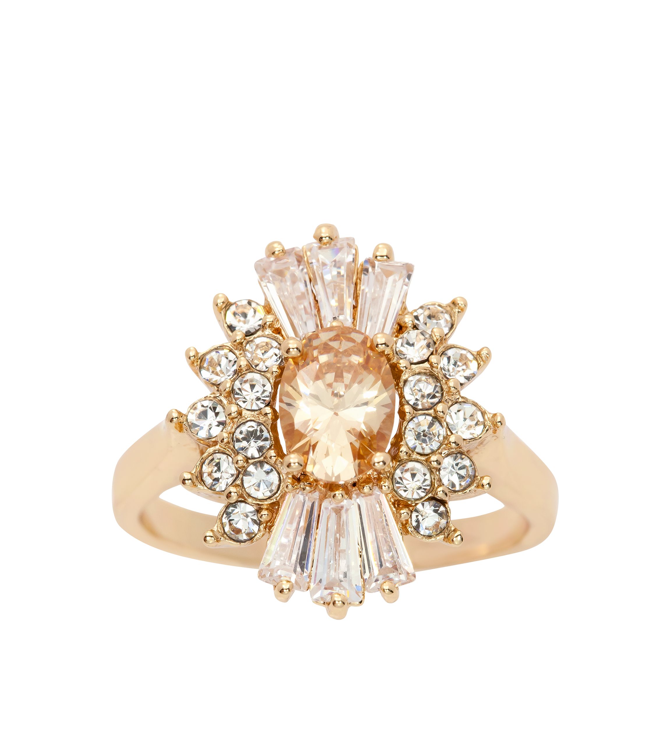 Gold-Tone Cubic Zirconia Oval Starburst Ring