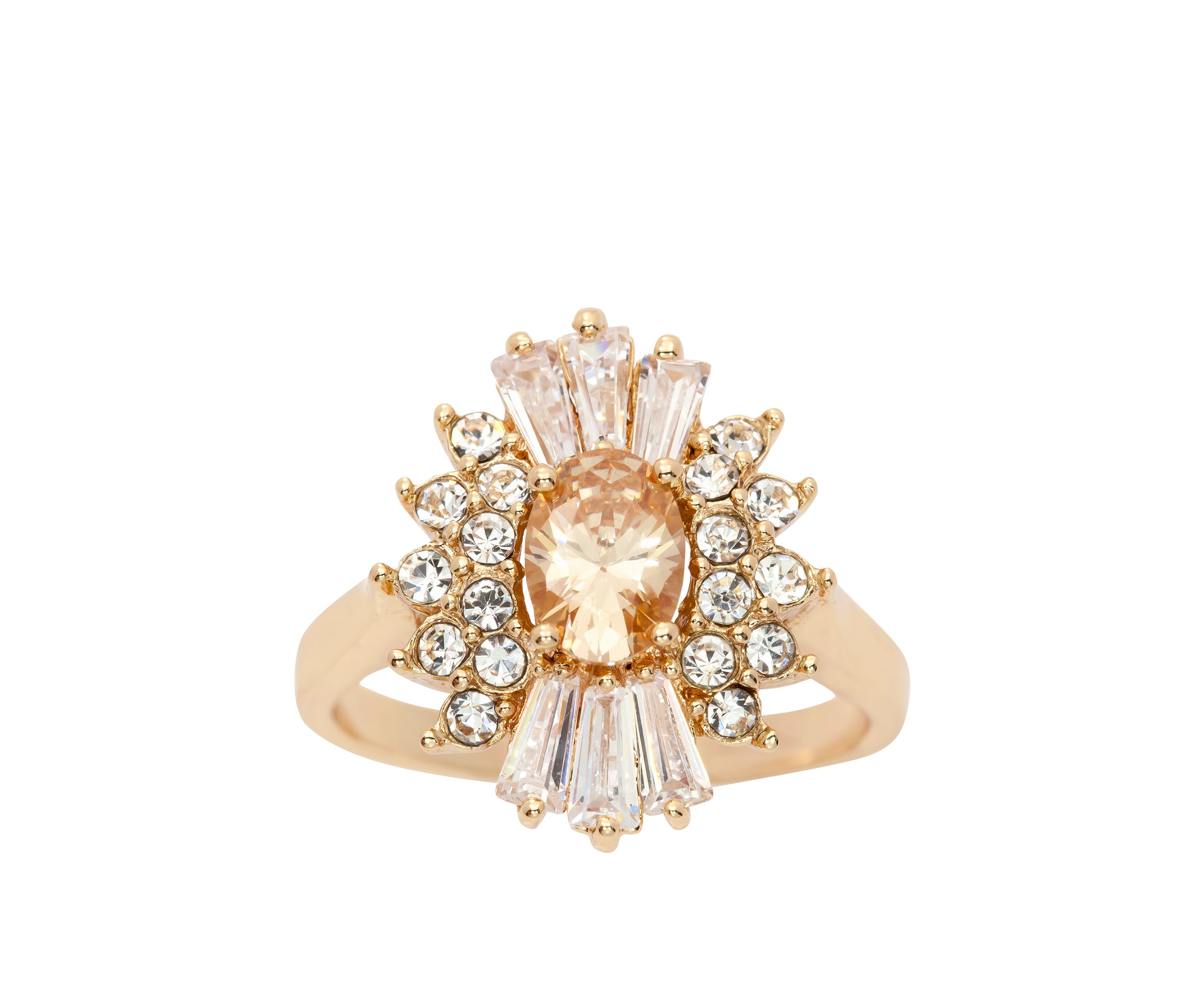 Gold-Tone Cubic Zirconia Oval Starburst Ring