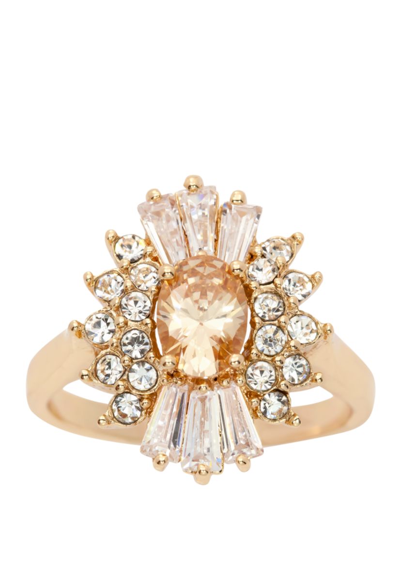 Gold-Tone Cubic Zirconia Oval Starburst Ring