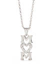 Silver-Tone Cubic Zirconia Mom Heart Pendant Necklace