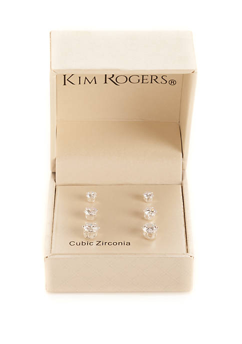 Silver-Tone Cubic Zirconia 3 Pair Earring Set