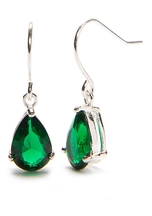 Belk Silver-Tone Emerald Crystal Pear Fishhook Earrings